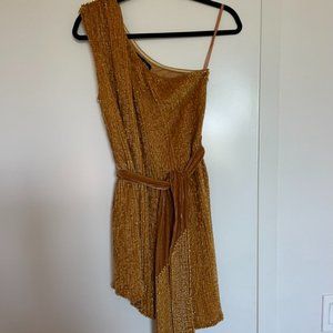 Retrofete Ella One Shoulder Mini Dress in Copper, Size Small